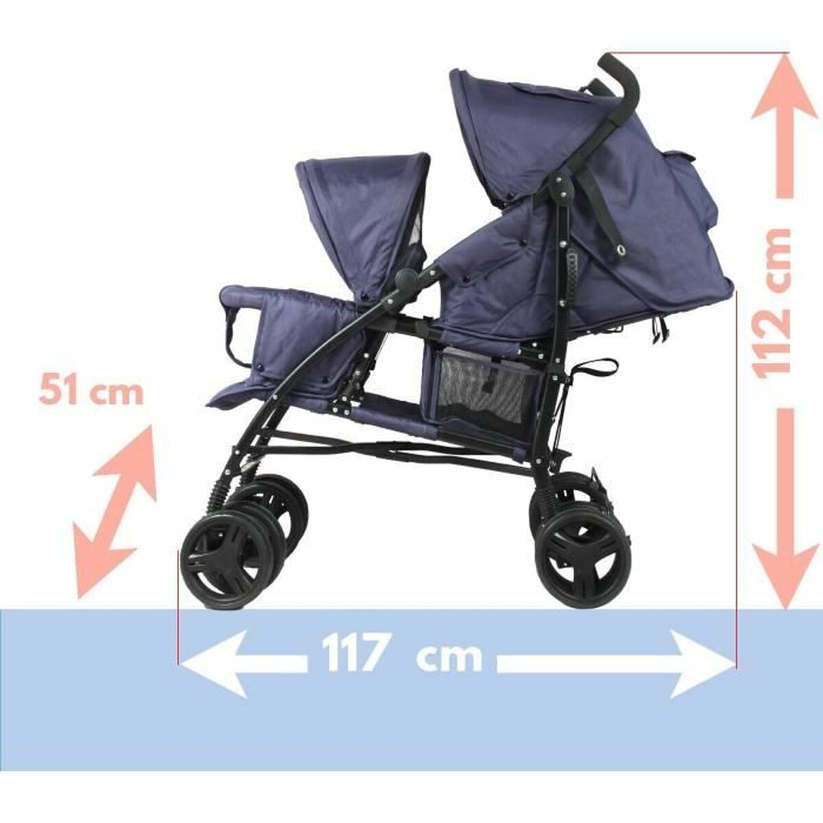 Bambisol Barnvagn Bambisol Double Cane Marinblå