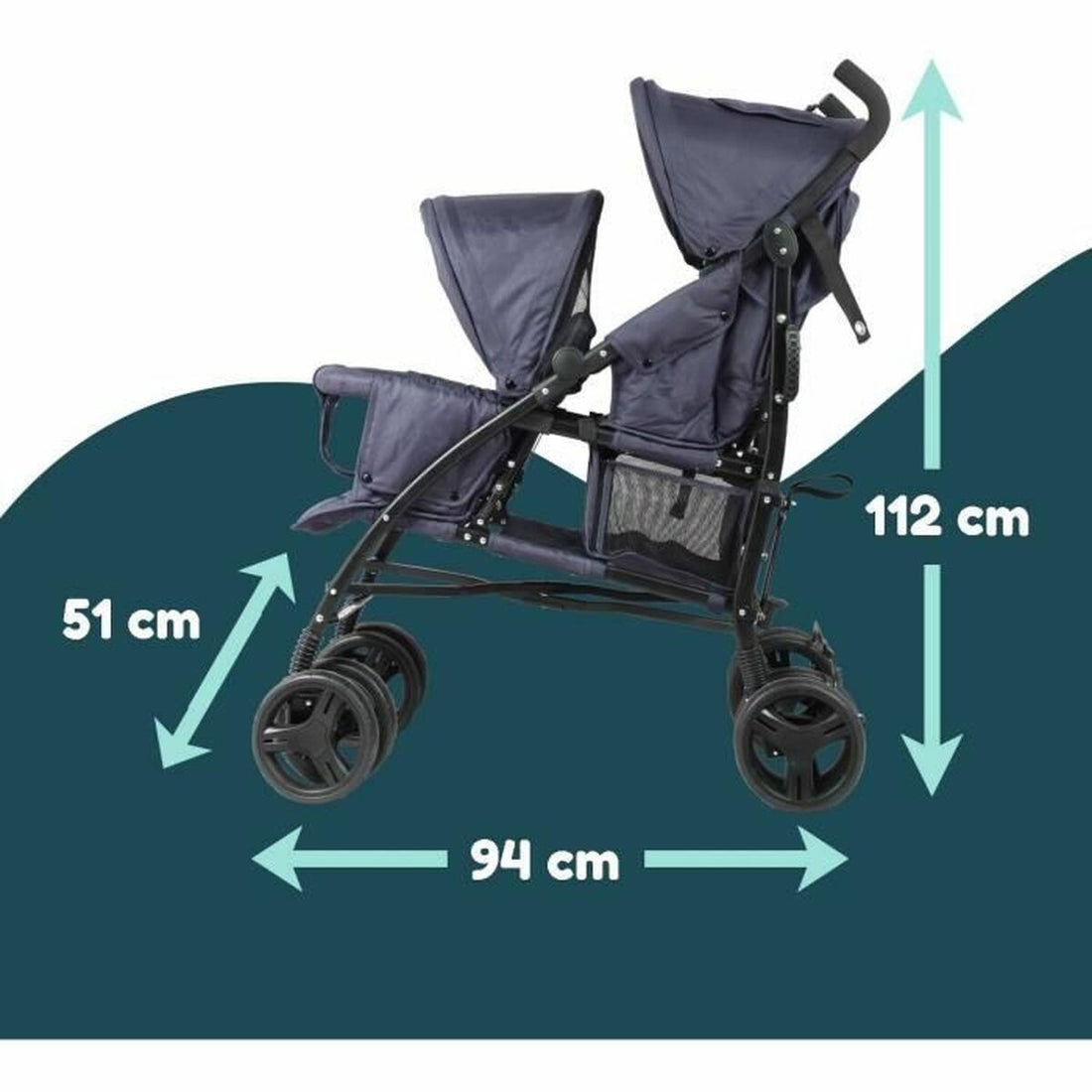 Bambisol Barnvagn Bambisol Double Cane Marinblå