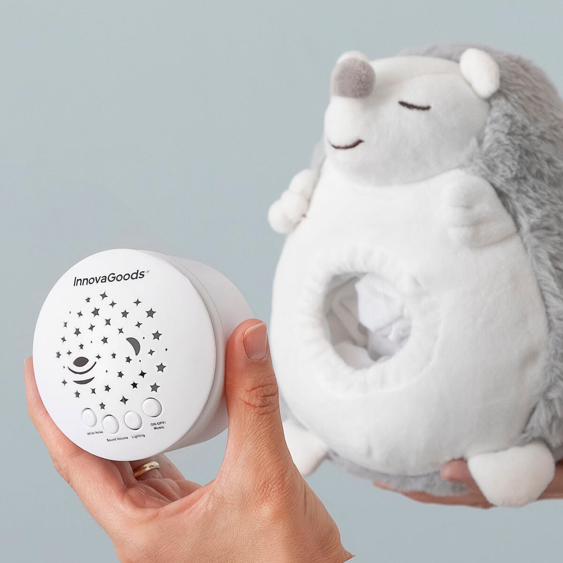 Innovagoods Igelkott-Mjukis Med Vitt Brus Och Nattlampsprojektor Spikey Innovagoods